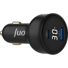 30W LED Ekranlı Type-C + Usb-A Araç Şarj Aleti iPhone & Android & Tablet Araç Içi Şarj Cihazı