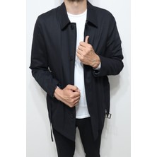 Marco Muratti Fistan Store Erkek Hakim Yaka Spor Kesim Rahat Kalıp Fermuar ve Düğme Kapamalı Yazlık Keten Mont ve Trençkot