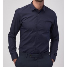 Nacar Store Erkek Lacivert Uzun Kol Slim Fit Klasik Gömlek