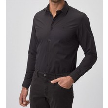 Nacar Store Erkek Siyah Uzun Kol Slim Fit Klasik Gömlek