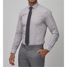 Nacar Store Erkek Gri Uzun Kol Slim Fit Klasik Gömlek