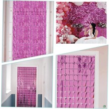 Marsilyan™- Ekstra Metalize Rose Gold Renk Disko Dikdörtgen Kesim Kapı Perdesi Dekorasyon 1x2 Metre