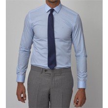 Nacar Store Erkek Mavi Uzun Kol Slim Fit Klasik Gömlek
