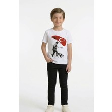 Nacar Store Erkek Çocuk Kocatepe Atatürk Baskılı T-Shirt - Siyah Keten Pantolon Takım 23NISAN 29EKIM Özel Günler