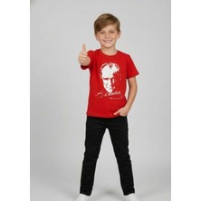 Nacar Store Erkek Çocuk Atatürk Baskılı T-Shirt ve Siyah Keten Pantolon Takım 23NISAN 29EKIM Özel Günler