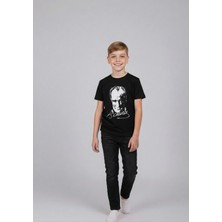 Nacar Store Erkek Çocuk Siyah Atatürk Baskılı T-Shirt ve Siyah Keten Pantolon Takım 23NISAN 29EKIM Özel Günler