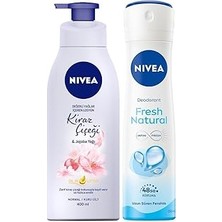 Renas Store Kadın Sprey Deodorant Fresh Natural 150ML, Kiraz Çiçeği Nemlendirici Vücut Losyonu 400ML