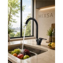 Mixsa Lüx Siyah Krom Detaylı Mutfak Bataryası Çift Su Girişli Premium Batarya