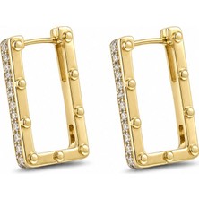 Serelya Pirinç Gold Renk Zirkon Taşlı Dikdörtgen Model Seranay Küpe