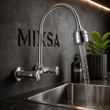 Mixsa Lüx Premium Klasik Duvardan Çevirmeli Mutfak Bataryası Çift Su Girişli Fonksiyonlu Başlıklı Batarya