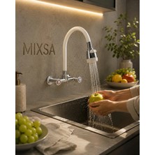 Mixsa Lüx Duvardan Klasik Volonlu Mutfak Bataryası Çift Su Girişli Oynar Borulu 2 Fonksiyonlu Batarya