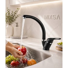 Mixsa Lüx Siyah Krom Mix Borulu Mutfak Bataryası Döner Borulu Premium Batarya