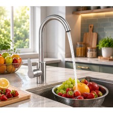 Mixsa Lüx Premium Inox Mutfak Bataryası Çift Su Girişli Eviye Bataryası Çeşmesi Musluğu