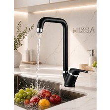 Mixsa Premium Siyah Krom Detaylı Mutfak Bataryası Lüx Tasarım Şık Batarya Çift Su Girişli