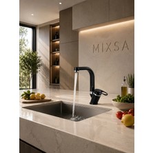 Mixsa Lüx Siyah Krom Premium Çift Su Girişli Mutfak Bataryası Şık Tasarım Batarya