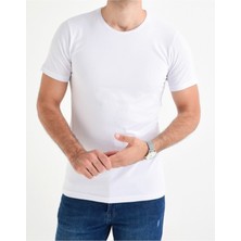 Nacar Store Erkek Beyaz Bisiklet Yaka Likralı Basic T-Shirt