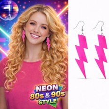 Marsilyan™- 80’ler 9039LAR Retro Neon Pembe Şimşek Küpe 10 cm