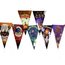 Marsilyan™- Lüks Baskılı Üçgen Model Halloween Banner Süs Bayrak 8 Li