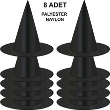 Marsilyan™- 8 Adet Siyah Cadı Şapkası – Yetişkin  Çocuk Kostüm Aksesuarı