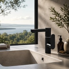 Mixsa Lüx Premium Silva 360° Döner Borulu Siyah Banyo Lavabo Bataryası Musluğu Çeşmesi Modern Batarya