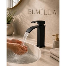 ELMİLLA Lüx Premium Mat Siyah Şelale Lavabo Bataryası Çift Su Girişli Modern Tasarım Batarya