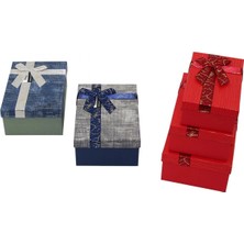 Marsilyan 3pcs D.dörtgen Çizgili Mix Renkli Karton Hediye Kutusu Kurdelalı 22.5X15.5-20.5X13.5-18.5X11.5CM (4887)
