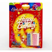 Marsilyan™- Rengarenk Mumlu Beyaz Happy Birthday Yazılı Doğum Günü Mumu 12 Adet