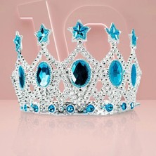 Marsilyan™- Çocuk Kraliçe Tacı - Mavi Yıldız Işlemeli Prenses Tacı 15X7 cm