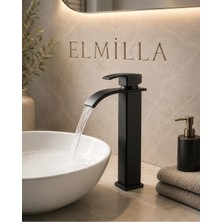ELMİLLA Lüx Krom Premium Mat Siyah Şelale Çanak Lavabo Bataryası Çift Su Girişli Modern Musluk