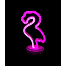 Marsilyan™- Neon Işıklı Flamingo Yazılı Masa Gece Lambası Pil+Usb
