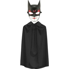 Marsilyan™- Batman Maskesi Cat Woman ve Batman Pelerini 90 cm Siyah Renk Set
