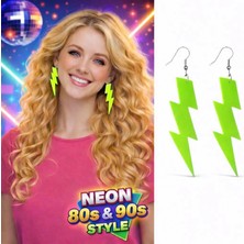 Marsilyan™- 80’ler 9039LAR Retro Neon Yeşil Şimşek Küpe 10 cm