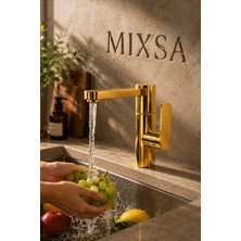 Mixsa Lüx Premium Gold Silva 360° Oynar Borulu Lavabo Bataryası Özel Seri Modern Batarya