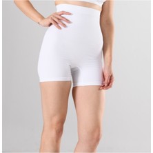 Nacar Store Kadın 1 Beden Küçülten Yüksek Bel Boxer Slikonlu Beyaz Renk Dikişsiz Korse