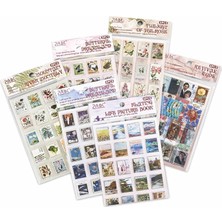 Pul Desenli Sticker Seti – 4 Sayfa Scrapbook Etiketi