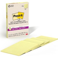 Geri Dönüşümlü Kağıt Süper Yapışkan Notlar, 2x Yapıştırma Gücü, 4x6", Astarlı, 4 Ped