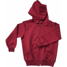 Nacar Store Unisex Çocuk Bordo 2 Iplik Likralı Kapüşonlu Hırka