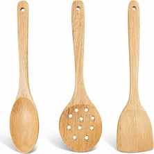 Bambu Ahşap Mutfak Kaşık ve Spatula Seti, Isıya Dayanıklı, Tava Çizmeyen, Ergonomik Saplı, �