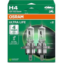 Ampul H4 Ult 60/55W 12V P43T5X2TRQR2B Ultralife - Osr 64193ULT-2HB