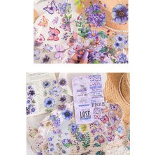 Craft 6 Sayfa 60 Adet Şeffaf Büyük Mor Çiçek Sticker Bullet Journal Scrapbook Laptop Ajanda Pla