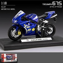 Trumph 675 Model Motosiklet Özel Standlı Detaylı Dekorasyon Oyuncak Motorsiklet 1:18 Mavi