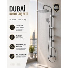 Mixsa Lüx Premium Dubai Robot Duş Seti Modern Tasarım Yağmurlama Tepe Full Krom Duş Seti