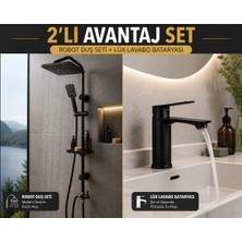 Mixsa Lüx Siyah Tepe Yağmurlama Robot Duş Seti Siyah Lavabo Bataryası 2'li Avantaj Set Modern Tasarım Set