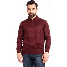 Nacar Store Erkek Bordo Ince Yün Triko Örgü Polo Yaka Baba Kazak