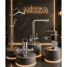 Mixsa Krom Robot Duş Seti 3 Yollu Premium Arıtmalı Mutfak Bataryası Lüx Banyo Bataryası Şelale Akışlı Lavabo Bataryası 4'lü Set