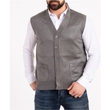 Nacar Store Erkek Gri Ince Yün Triko Örgü Yelek