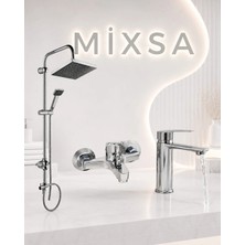 Mixsa Lüx Premium Krom Robot Duş Seti Banyo Bataryası Sabit Lavabo Bataryası 3'lü Set Modern Tasarım