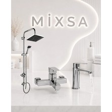 Mixsa Krom Robot Duş Seti Kare Banyo Bataryası Sabit Lavabo Bataryası 3'lü Set Lüx Tasarım Premium Set