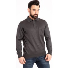 Erkek Füme Nacar Store Polo Yaka İnce Yün Triko Örgü Baba Kazak Günlük Stil ve Rahatlık