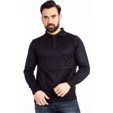 Nacar Store Erkek Lacivert Ince Yün Triko Örgü Polo Yaka Kazak